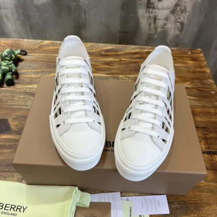 Burberry Sliced Check Cotton White Sneakers