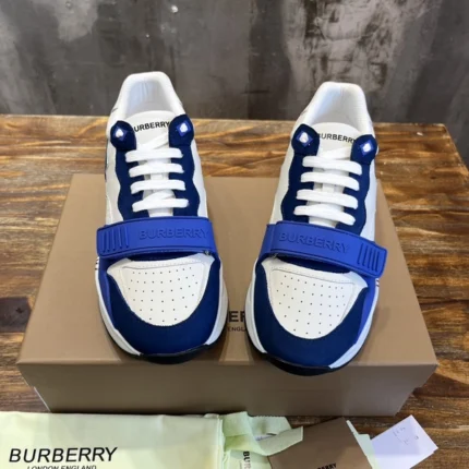 Burberry Suede And Leather Check Cotton Blue and White Sneakers