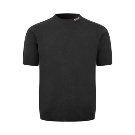 Gucci Silk cotton T-shirt with Gucci intarsia grey Rmggts4